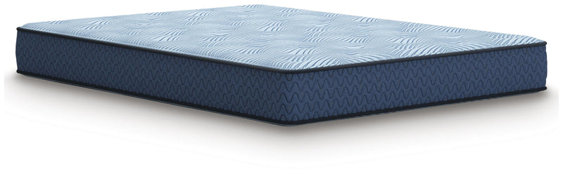 Ashley Furniture Peak 2.0 10 Hybrid Mattress shown from an angle, featuring its plush surface and supportive hybrid design.