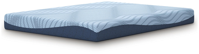 Ashley Furniture Peak 2.0 8-inch memory foam mattress shown from an angled view, highlighting the soft, plush surface.