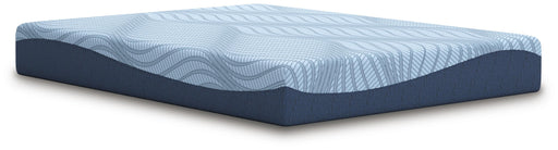 Ashley Furniture Peak 2.0 10-inch memory foam mattress shown from an angled side view, highlighting its plush surface and supportive design.