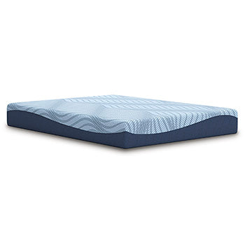 Ashley Furniture Peak 2.0 10-inch memory foam mattress shown from an angle, highlighting its plush surface and clean design.