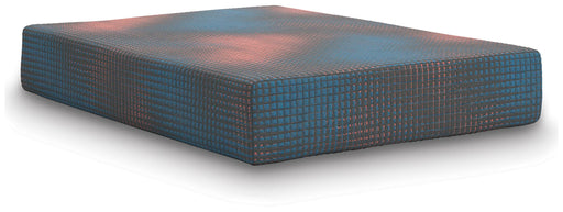 Ashley Furniture 13-inch hybrid mattress with plush top, showcasing a side view of the mattress on a bed frame.