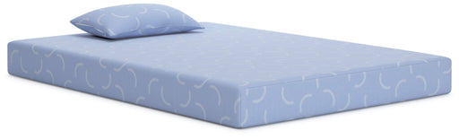 Ashley Furniture iKidz Ocean Memory Foam Mattress with matching pillow, featuring colorful ocean-themed design for kids' bedroom.
