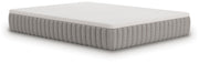 Ashley Furniture Terra Sleep Firm Hybrid Mattress shown at an angle, highlighting the mattress's firm surface and plush top layer.