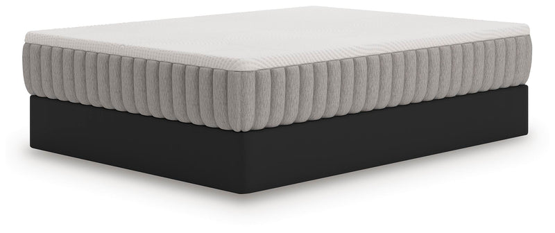 Ashley Furniture Terra Sleep Firm hybrid mattress shown from an angle, highlighting its sturdy design and plush surface.