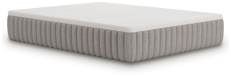 Ashley Furniture Terra Sleep Soft Hybrid Mattress shown from an angle, featuring plush surface and supportive design.