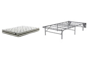 8-inch Ashley Furniture Chime innerspring mattress set with supportive coils and plush fabric, shown on a bed frame.