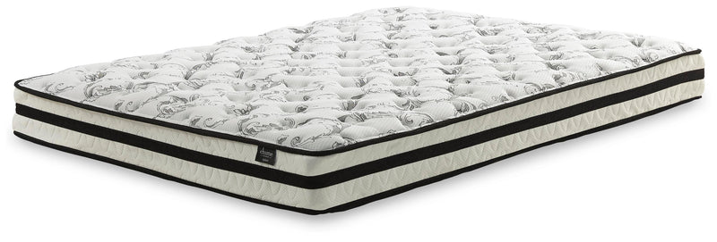 Ashley Furniture 8-inch chime innerspring mattress set with supportive coils and soft fabric cover, ideal for a comfortable sleep.