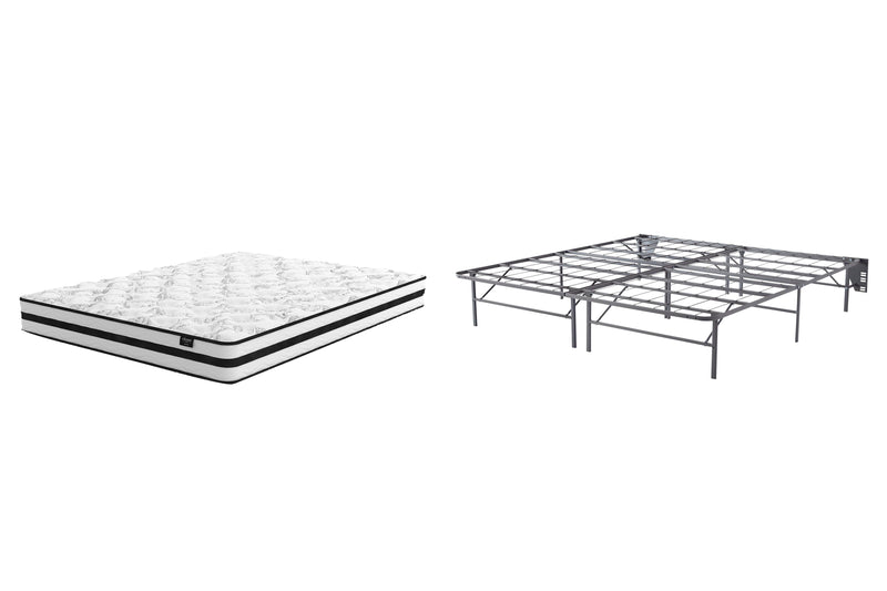 8-inch Ashley Furniture Chime innerspring mattress set with a plush surface and supportive inner coils, ideal for comfortable sleep.