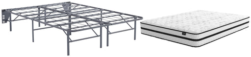 Ashley Furniture Chime 10-inch hybrid mattress set with plush fabric cover and supportive construction for comfortable sleep.
