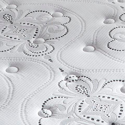 Ashley Furniture Chime 10-inch hybrid mattress in a box, showing the plush fabric cover and hybrid mattress construction.