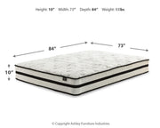 Ashley Furniture Chime 10-inch hybrid mattress set with plush fabric cover and layered foam and innerspring construction.