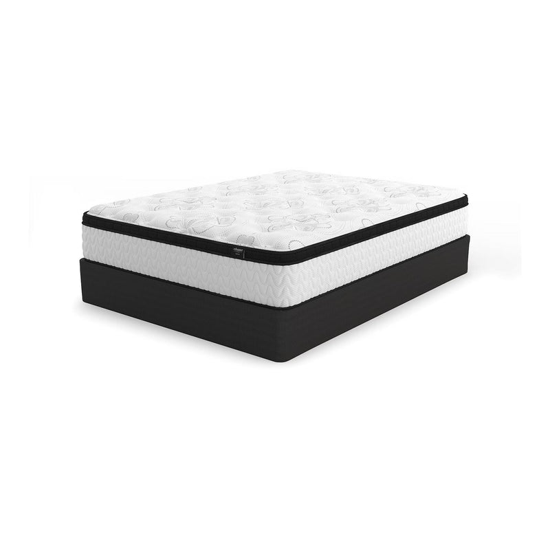 Ashley Furniture Chime 12-inch hybrid mattress in a box with a soft, plush surface and supportive layers for comfortable sleep.