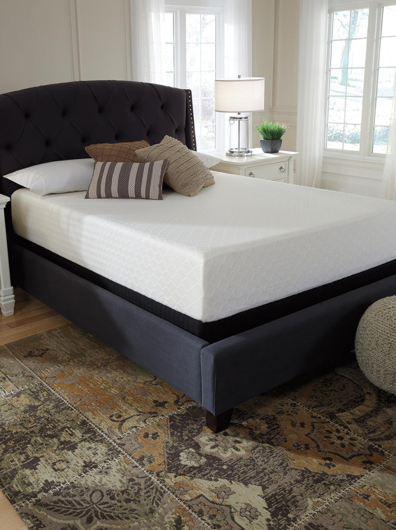 Ashley Furniture Chime 12-inch memory foam mattress in a box, showcasing soft, plush surface and clean design.