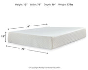 Ashley Furniture Chime 12-inch memory foam mattress in a box, showing the plush, white memory foam surface and supportive edges.