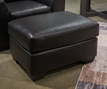 Ashley Furniture Glennbre Ottoman with plush fabric and wooden legs, perfect for living room or bedroom decor.