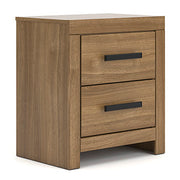 Ashley Furniture Broachmyn nightstand with a dark wood finish, featuring a single drawer and a spacious open shelf.