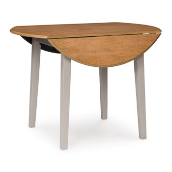 Ashley Furniture Harperfeld Dining Drop Leaf Table with closed leaves and wood finish, shown from an angled side view.