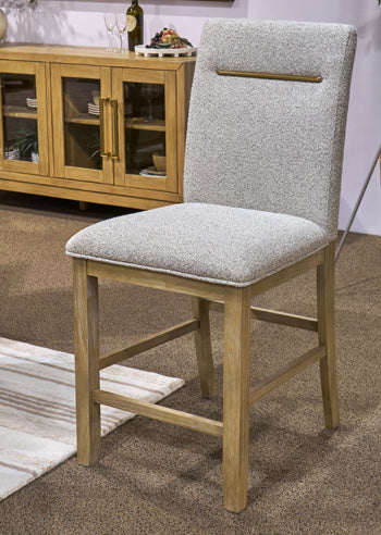 Ashley Furniture Lasinger counter height barstool with a sleek wooden seat and metal legs, ideal for modern kitchen or bar area.