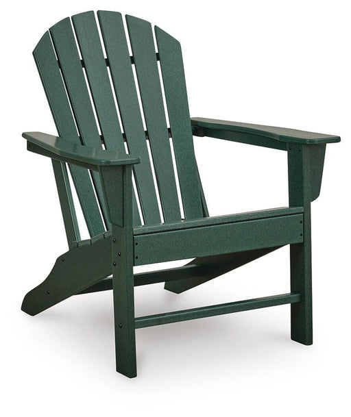 Ashley Furniture Sundown Shores Adirondack outdoor dining chair with wide armrests and slatted back, suitable for patio relaxation.