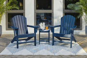 Ashley Furniture Sundown Treasure outdoor seating set with table, featuring cushioned chairs and a matching outdoor table, ideal for patio.