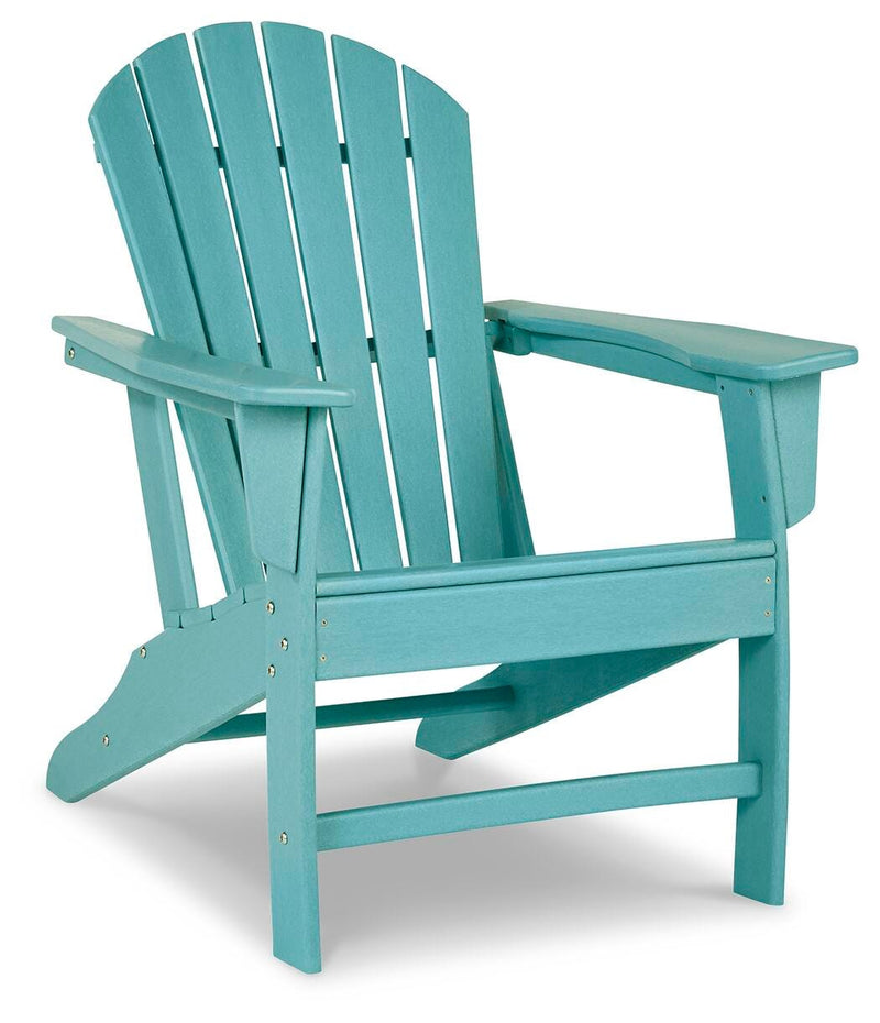 Ashley Furniture Sundown Treasure outdoor seating set with table, featuring woven chairs and a rectangular table in a garden setting.