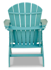 Ashley Furniture Sundown Treasure outdoor seating set with a table and chairs, shown from the back view, in a cozy outdoor setting.