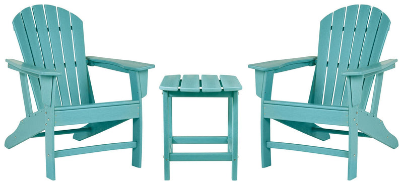 Outdoor table set from Ashley Furniture with a round table and four matching chairs in a Sundown Treasure style.