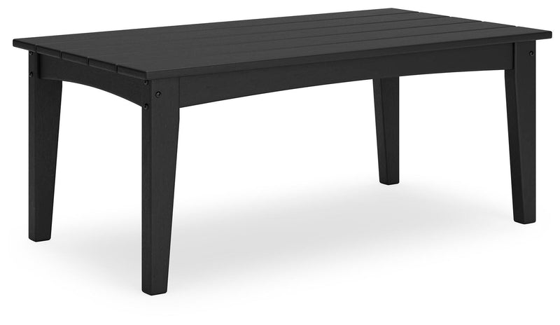 Ashley Furniture Hyland Wave outdoor cocktail table with a modern design, featuring a smooth surface and stylish legs.