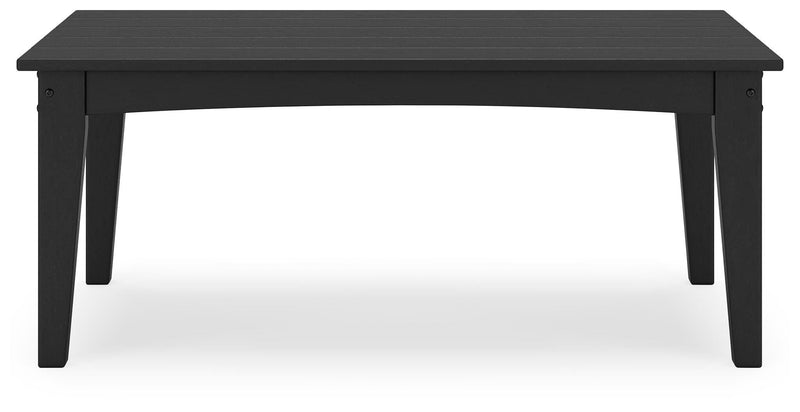 Ashley Furniture Hyland Wave outdoor cocktail table with a modern design, featuring a rectangular top and stylish legs.