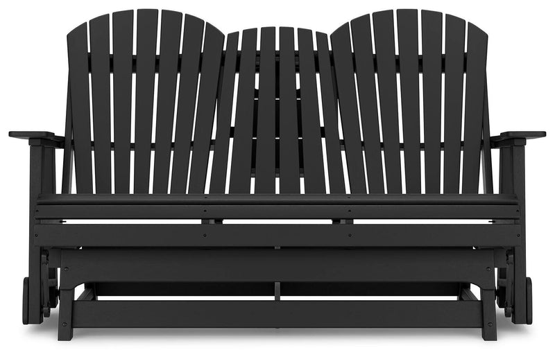 Ashley Furniture Hyland Wave outdoor loveseat with cushioned seating and a stylish wave design, ideal for patio relaxation.