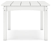 Ashley Furniture Hyland Wave outdoor cocktail table with a modern design and slatted surface for outdoor patio use.