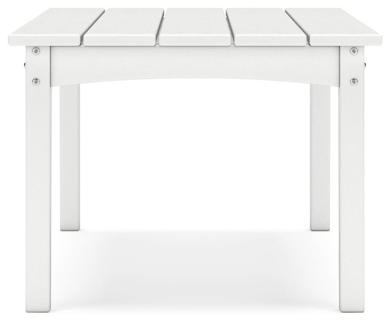 Ashley Furniture Hyland Wave outdoor cocktail table with a modern design and slatted surface for outdoor patio use.