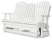 Ashley Furniture Hyland Wave outdoor loveseat glider with cushioned seating and curved armrests, perfect for patio relaxation.