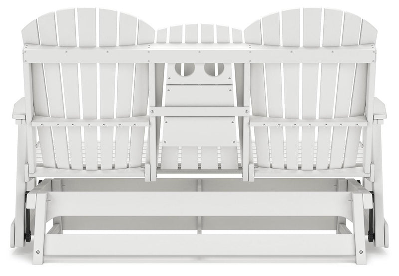 Ashley Furniture Hyland Wave outdoor loveseat glider with cushioned seating and a stylish outdoor design.