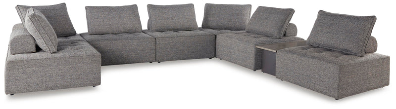 Ashley Furniture Bree Zee outdoor sectional with beige cushions and weather-resistant wicker frame, perfect for patio seating.