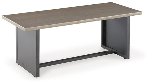 Ashley Furniture Bree Zee outdoor end table with a modern design, featuring a round top and sturdy metal frame for patio or garden use.