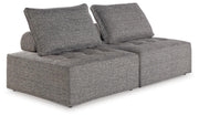 Ashley Furniture Bree Zee outdoor sectional with plush cushions and wicker frame, perfect for patio seating.