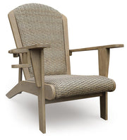 Ashley Furniture Marina Sun Adirondack Chair for outdoor seating, featuring a classic wooden design and wide armrests.