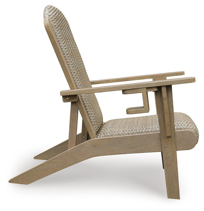 Outdoor Marina Sun Adirondack Chair by Ashley Furniture, featuring wide armrests and classic design for comfortable outdoor seating.