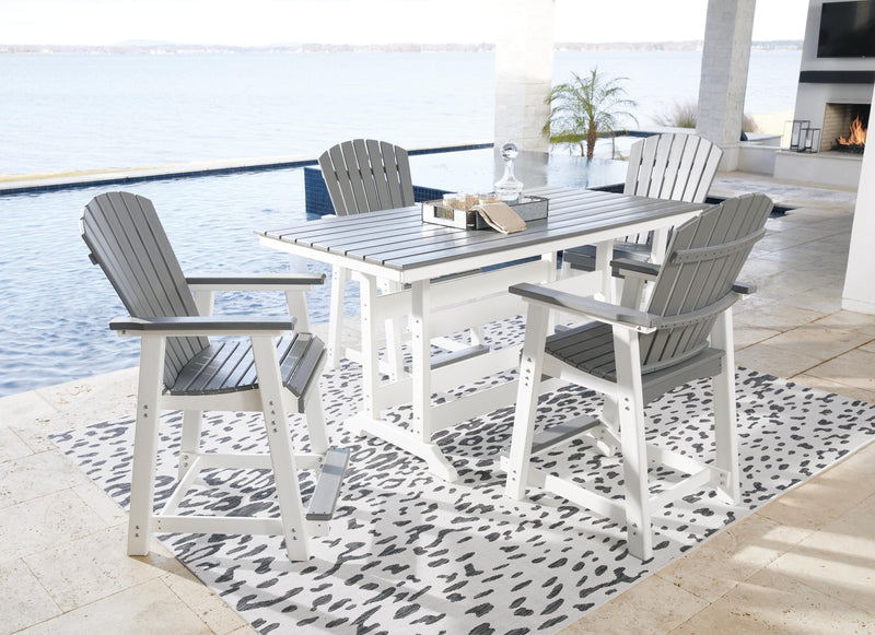 Ashley Furniture Transville outdoor dining set with a table and chairs, perfect for patio or garden outdoor dining.