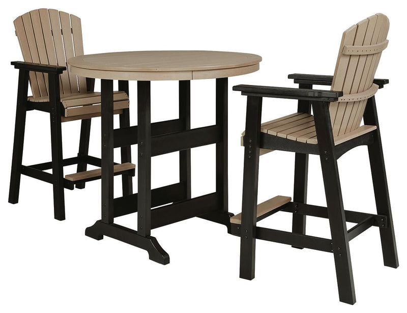 Ashley Furniture Fairen Trail outdoor dining set with a table and chairs, ideal for patio outdoor dining and entertaining.