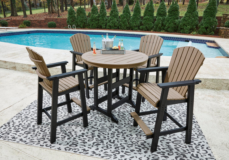 Ashley Furniture Fairen Trail outdoor dining set with a table and chairs, ideal for patio or garden outdoor meals.
