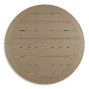 Ashley Furniture Fairen Trail outdoor dining set with a table and chairs for outdoor patio dining, shown from above.