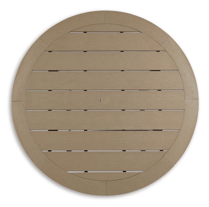 Ashley Furniture Fairen Trail outdoor dining set with a table and chairs for outdoor patio dining, shown from above.