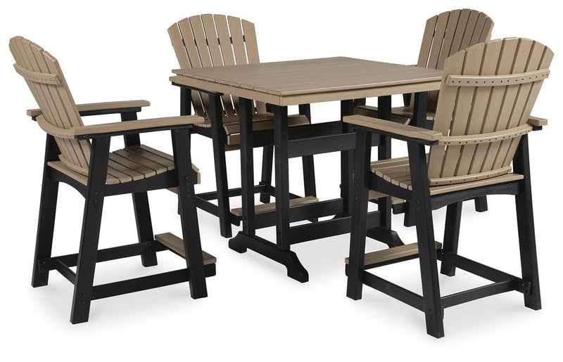 Ashley Furniture Fairen Trail outdoor dining set with a table and chairs, ideal for garden or patio outdoor dining spaces.