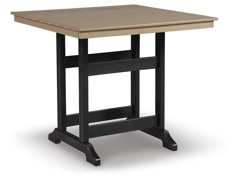 Ashley Furniture Fairen Trail outdoor dining set with a round table and six chairs, perfect for patio or garden dining.