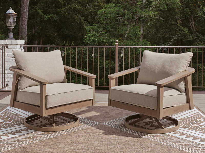Ashley Furniture Harmony Headlands outdoor swivel lounge chair with cushion, featuring a stylish design and comfortable seating.