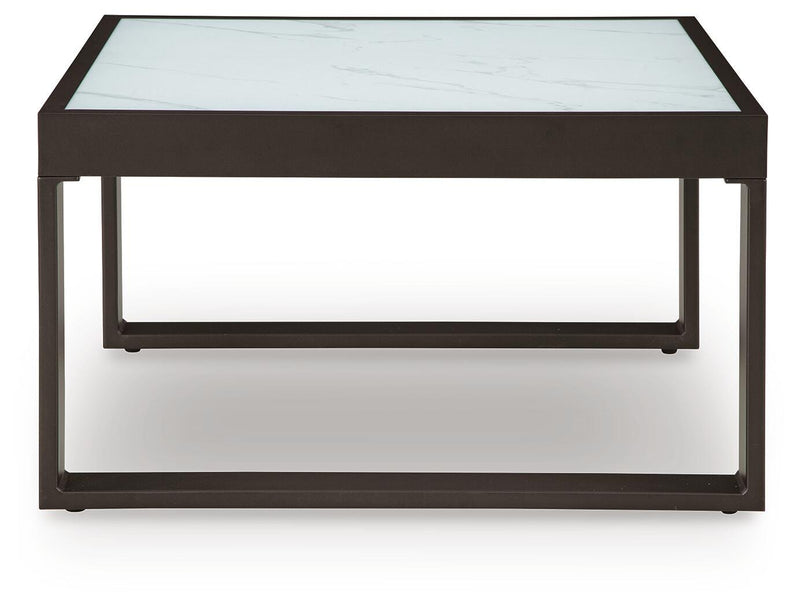 Ashley Furniture Beachloft outdoor seating set with cushioned chairs and a matching table, perfect for patio relaxation.