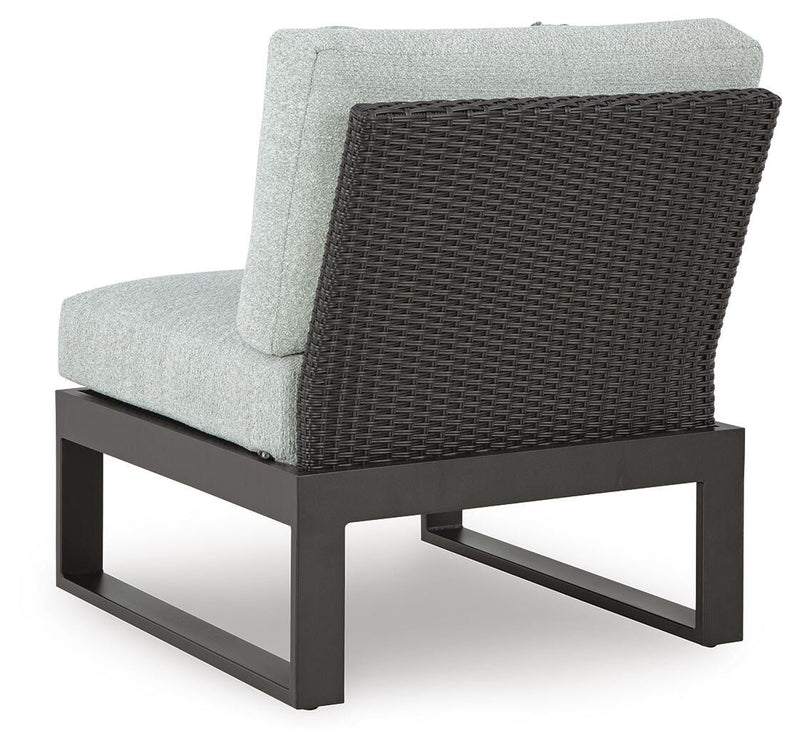 Ashley Furniture Beachloft outdoor seating set with cushioned chairs and a matching table, ideal for patio relaxation.