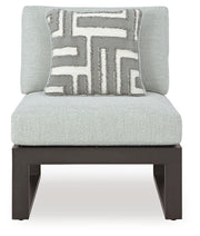 Ashley Furniture Beachloft outdoor seating set with cushioned chairs and table, perfect for patio relaxation and outdoor gatherings.
